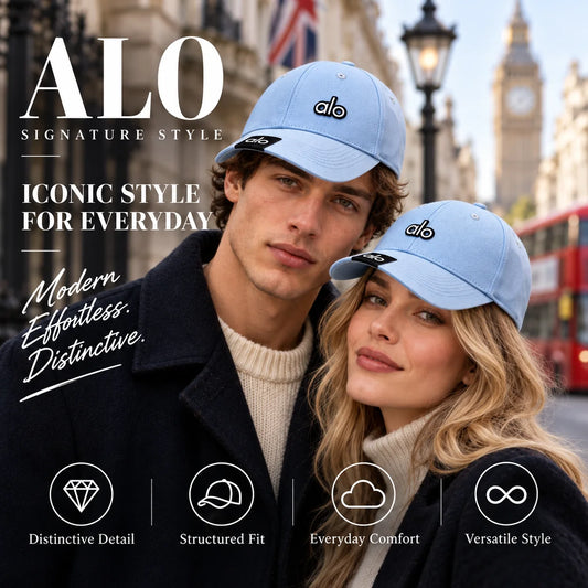 Alo Baseball Cap worn by fashion model in a European street-style setting