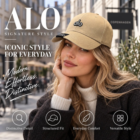 Alo Baseball Cap worn by fashion model in a European street-style setting