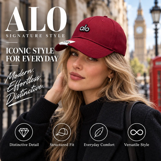 Alo Baseball Cap worn by fashion model in a European street-style setting