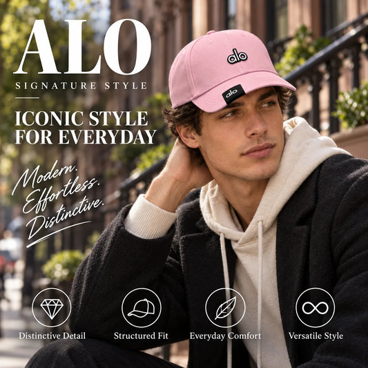 Alo Baseball Cap worn by fashion model in a European street-style setting