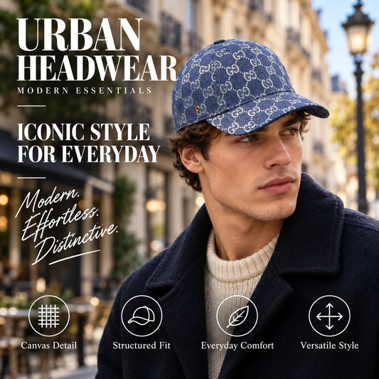 GUCCI Canvas Baseball Cap worn by fashion model in a European street-style setting