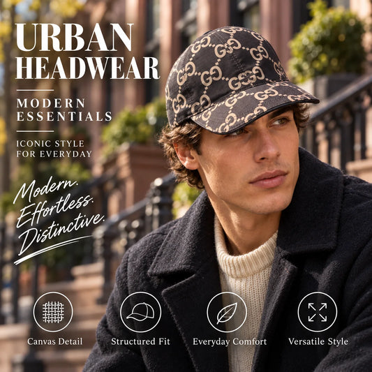 GUCCI Canvas Baseball Cap worn by fashion model in a European street-style setting