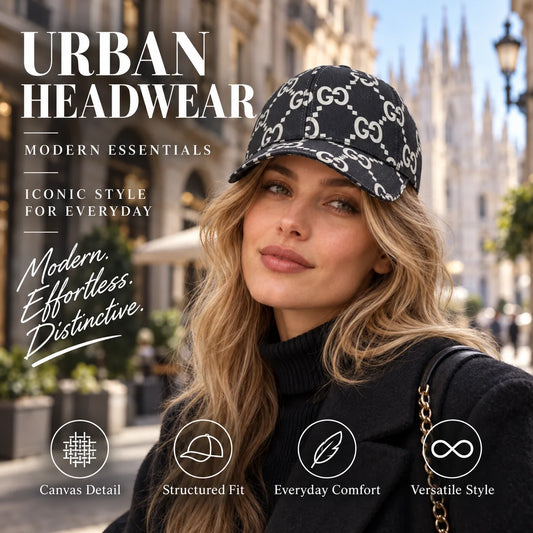 GUCCI Canvas Baseball Cap worn by fashion model in a European street-style setting