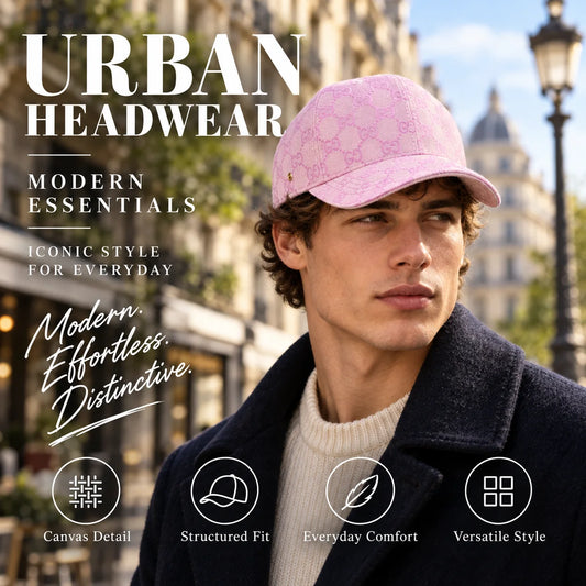 GUCCI Canvas Baseball Cap worn by fashion model in a European street-style setting