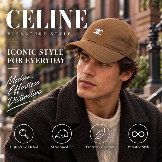Celine Baseball Cap worn by fashion model in a European street-style setting