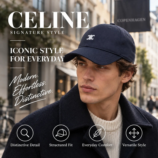 Celine Baseball Cap worn by fashion model in a European street-style setting