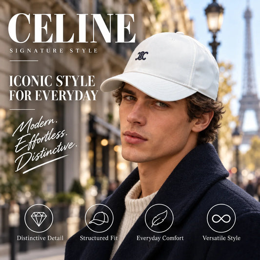 Celine Baseball Cap worn by fashion model in a European street-style setting