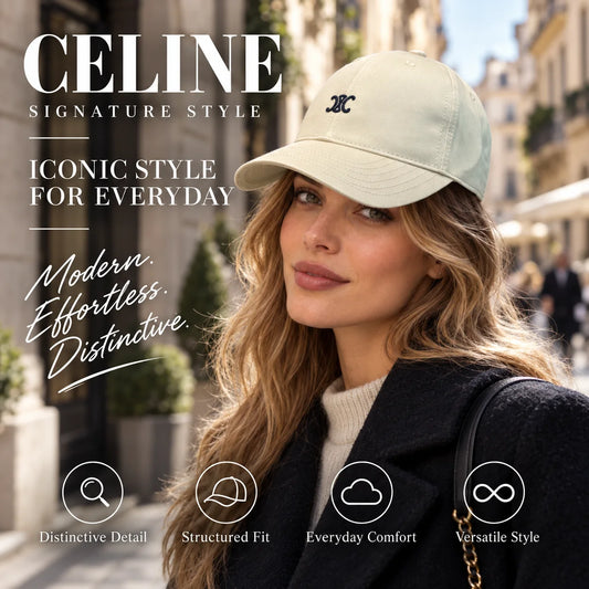 Celine Baseball Cap worn by fashion model in a European street-style setting