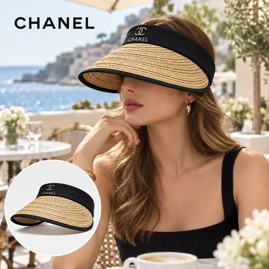 Chanel Woven Open Knit Visor worn by a model