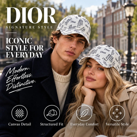 Dior Canvas Baseball Cap worn by fashion model in a European street-style setting