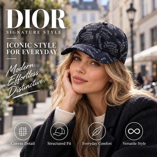 Dior Canvas Baseball Cap worn by fashion model in a European street-style setting