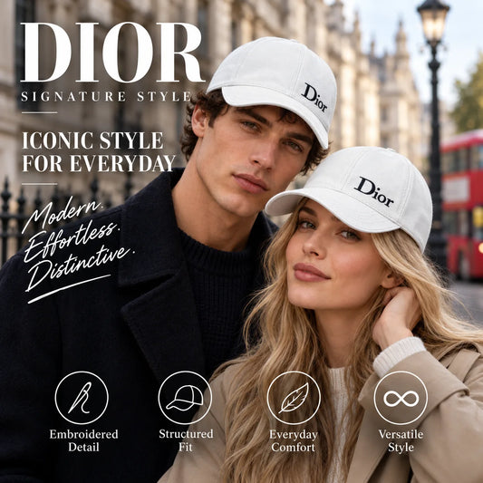 Dior Canvas Embroidered Baseball Cap worn by fashion model in a European street-style setting