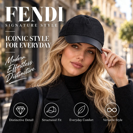 Fendi Baseball Cap worn by fashion model in a European street-style setting