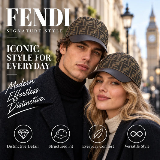 Fendi Baseball Cap worn by fashion model in a European street-style setting