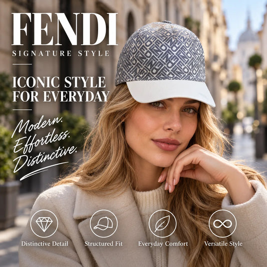 Fendi Baseball Cap worn by fashion model in a European street-style setting