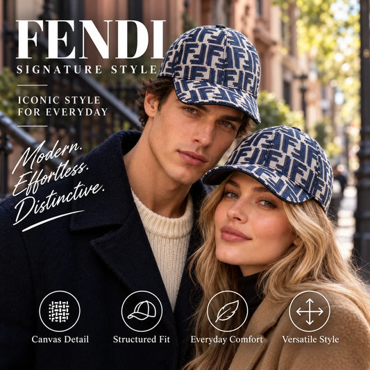Fendi Canvas Baseball Cap worn by fashion model in a European street-style setting