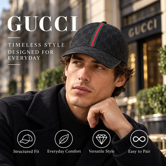 Gucci Canvas Baseball Cap worn in a premium lifestyle setting