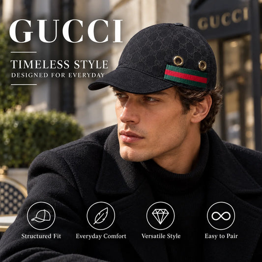 Gucci Canvas Baseball Cap worn in a premium lifestyle setting