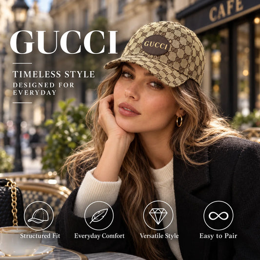 Gucci Canvas Baseball Cap worn in a premium lifestyle setting