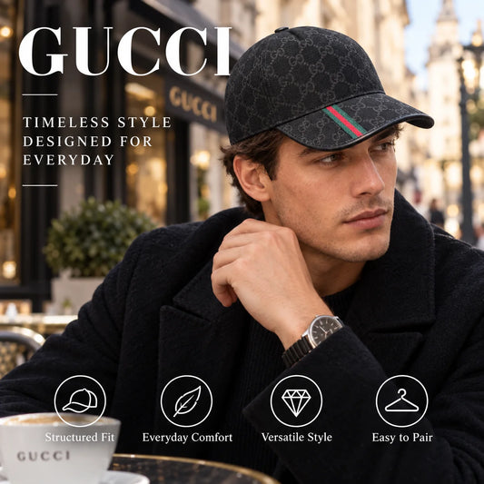 Gucci Canvas Baseball Cap worn in a premium lifestyle setting