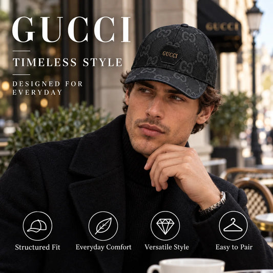 Gucci Canvas Baseball Cap worn in a premium lifestyle setting