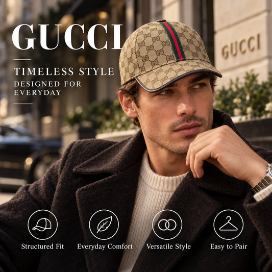 Gucci Canvas Baseball Cap worn in a premium lifestyle setting