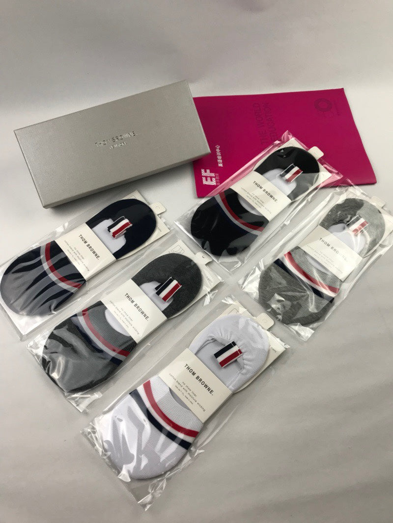 Thom Browne Tricolor-Stripe No-Show Socks
