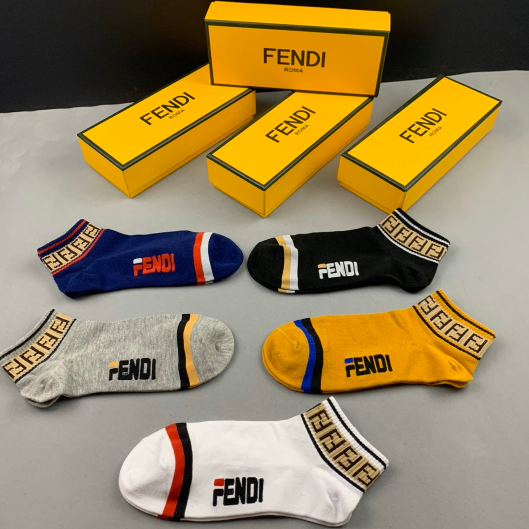 Fendi Wordmark Details Ankle Socks - 5-Pair Set
