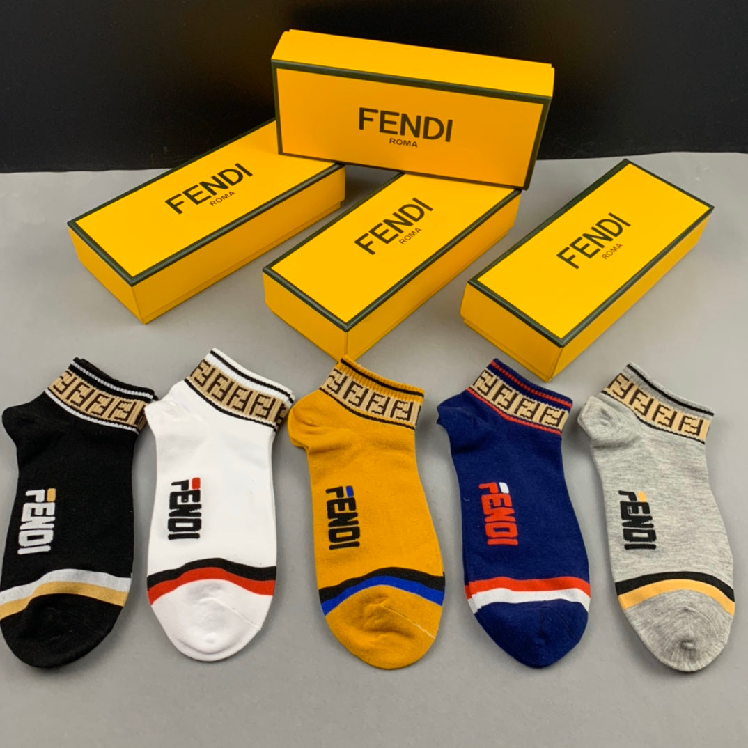 Fendi Wordmark And Letter-Pattern Details No-Show Socks - 5-Pair Set