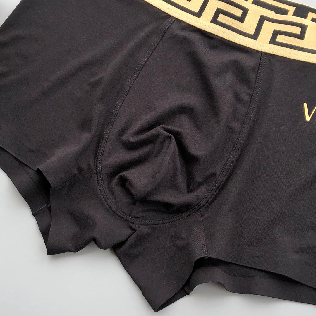 Versace Navy Gold Wordmark Boxer Briefs 3-Piece Box Collection