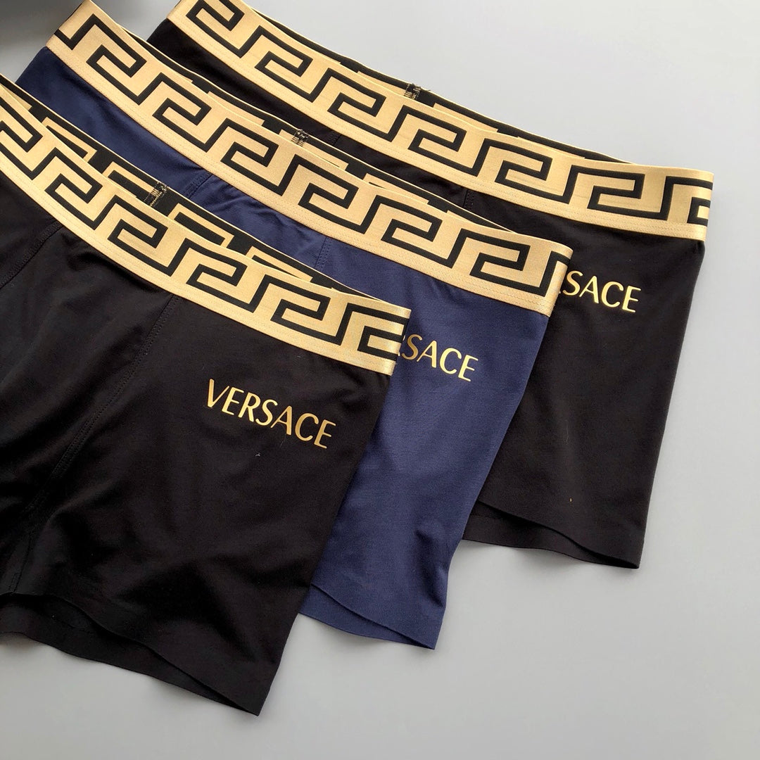 Versace Greek-Key Waistbands And Gold Lettering Men's Boxer Briefs - 3-Piece Box