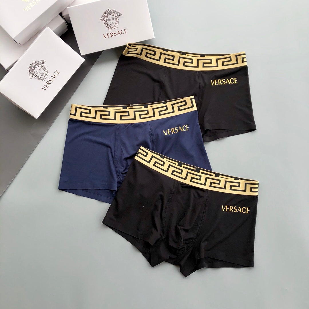 Versace Black Gold Wordmark Boxer Briefs 3-Piece Box Collection