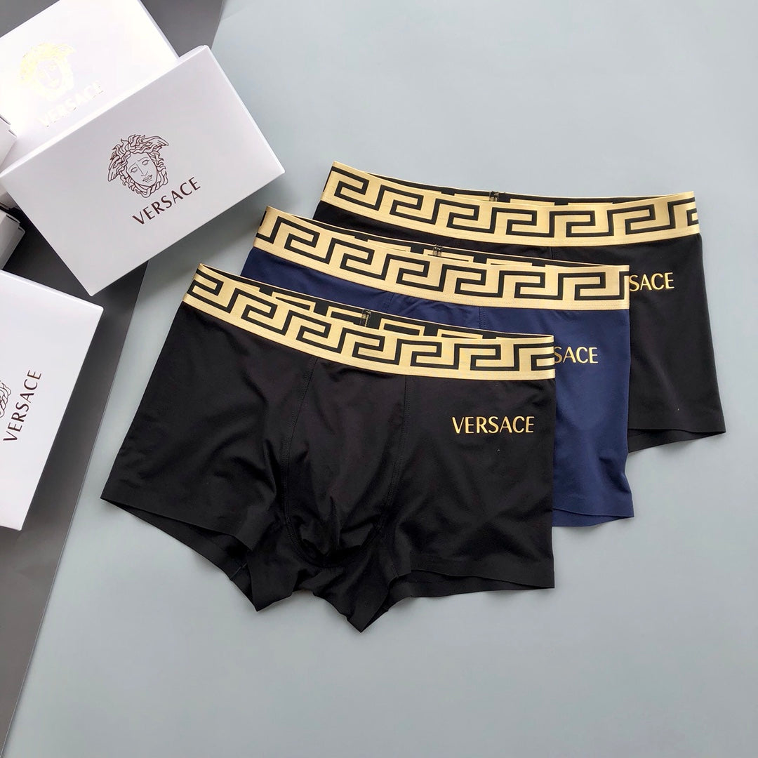 Versace Black Gold Wordmark Boxer Briefs 3-Piece Box Collection
