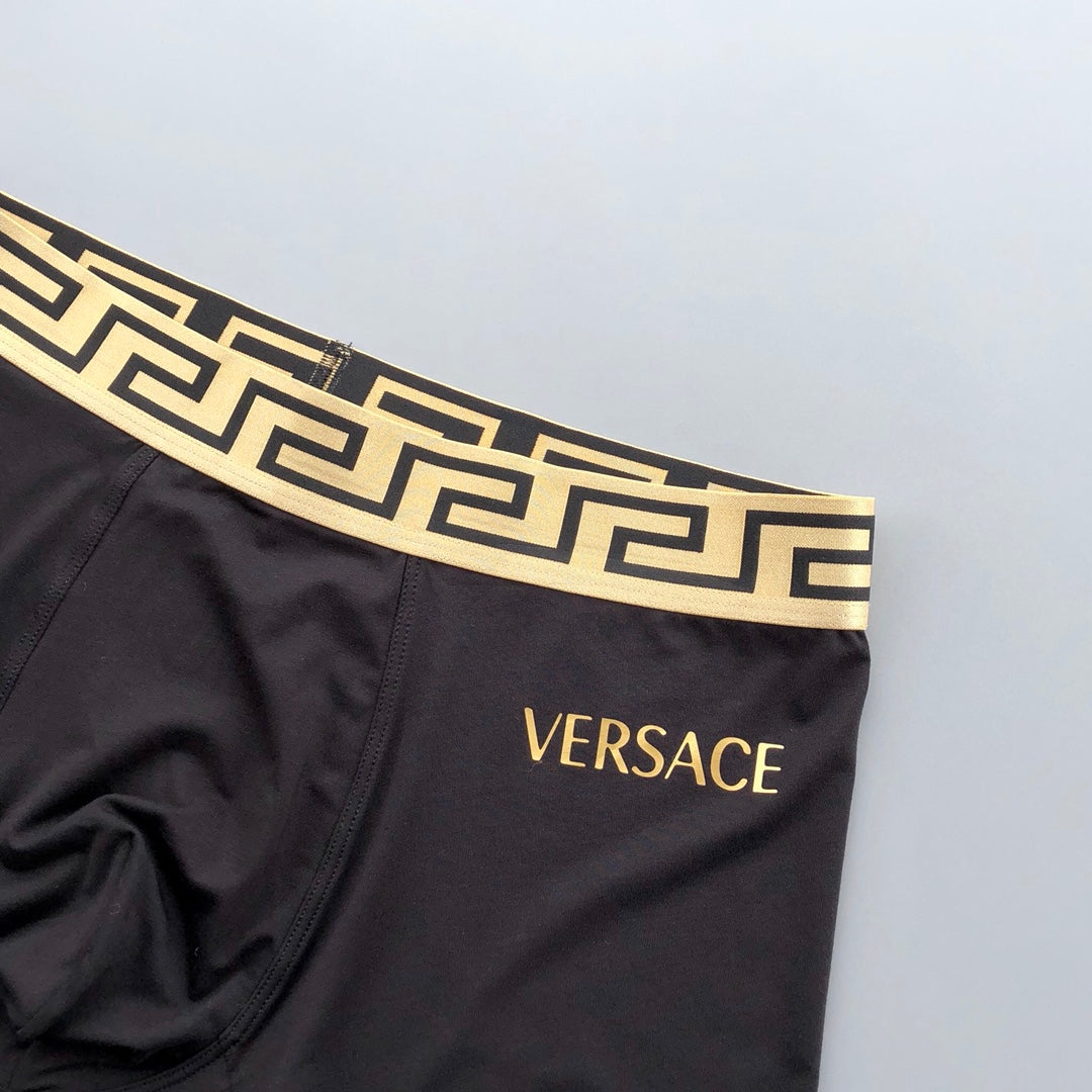 Versace Navy Gold Wordmark Boxer Briefs 3-Piece Box Collection