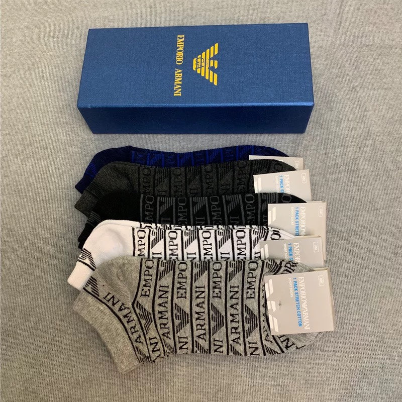 Giorgio Armani Cotton All-Over Letter Patterns Crew Socks - 5-Pair Set