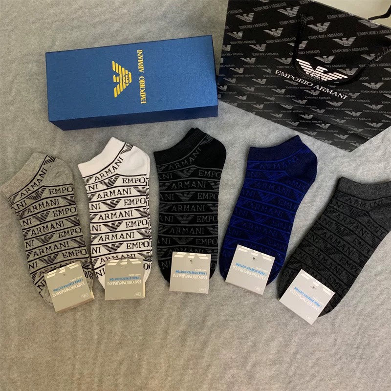 Armani Repeating Eagle And Wordmark Details Crew Socks - 5-Pair Set