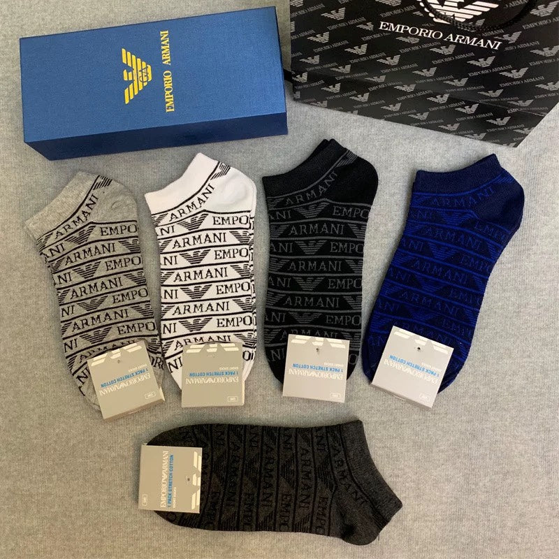 Armani Repeating Eagle And Wordmark Details Crew Socks - 5-Pair Set