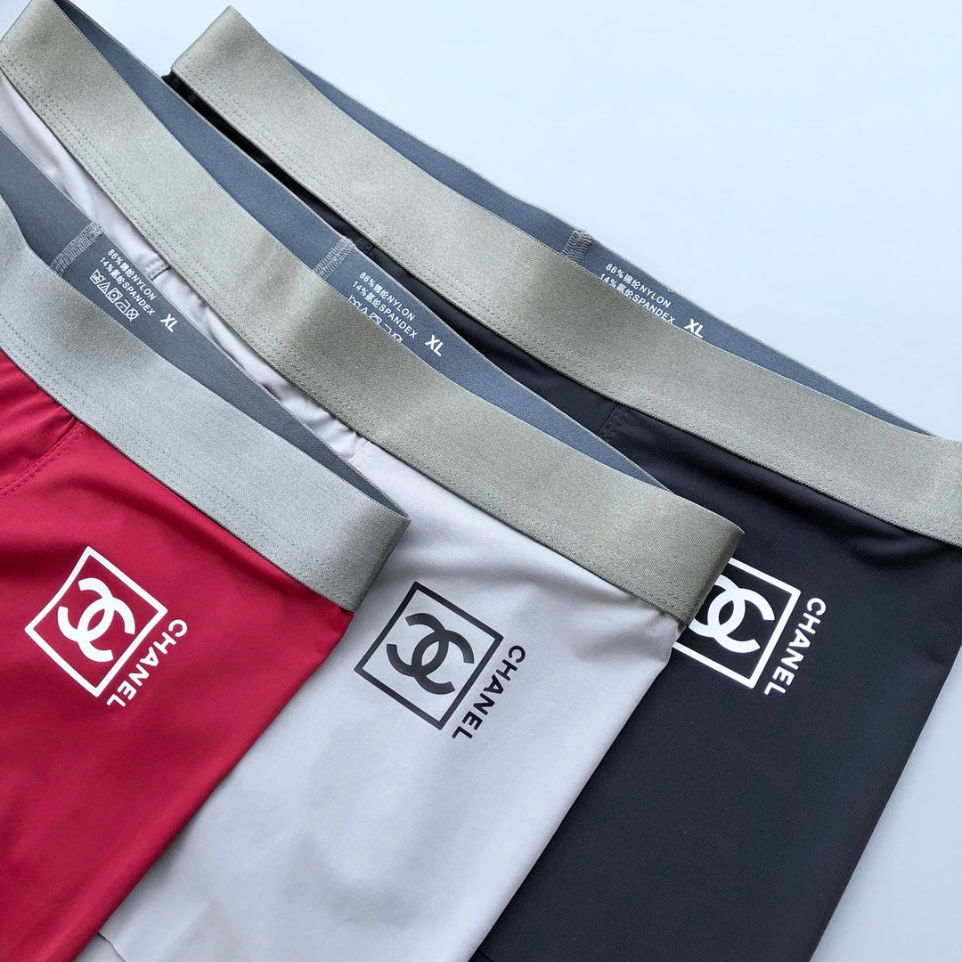 Chanel Visible Branded Waistband Or Emblem Details Men's Boxer Briefs - 3-Piece Box
