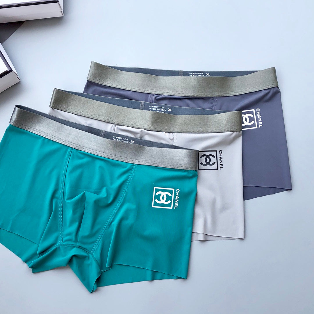 Chanel Metallic-Effect Waistbands And Emblem Details Men's Boxer Briefs - 3-Piece Box