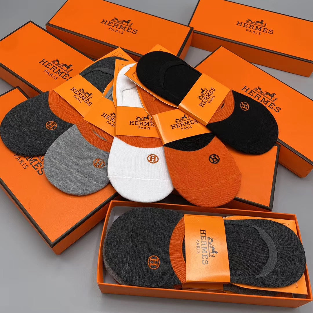Hermes Emblem Details No-Show Socks - 5-Pair Set