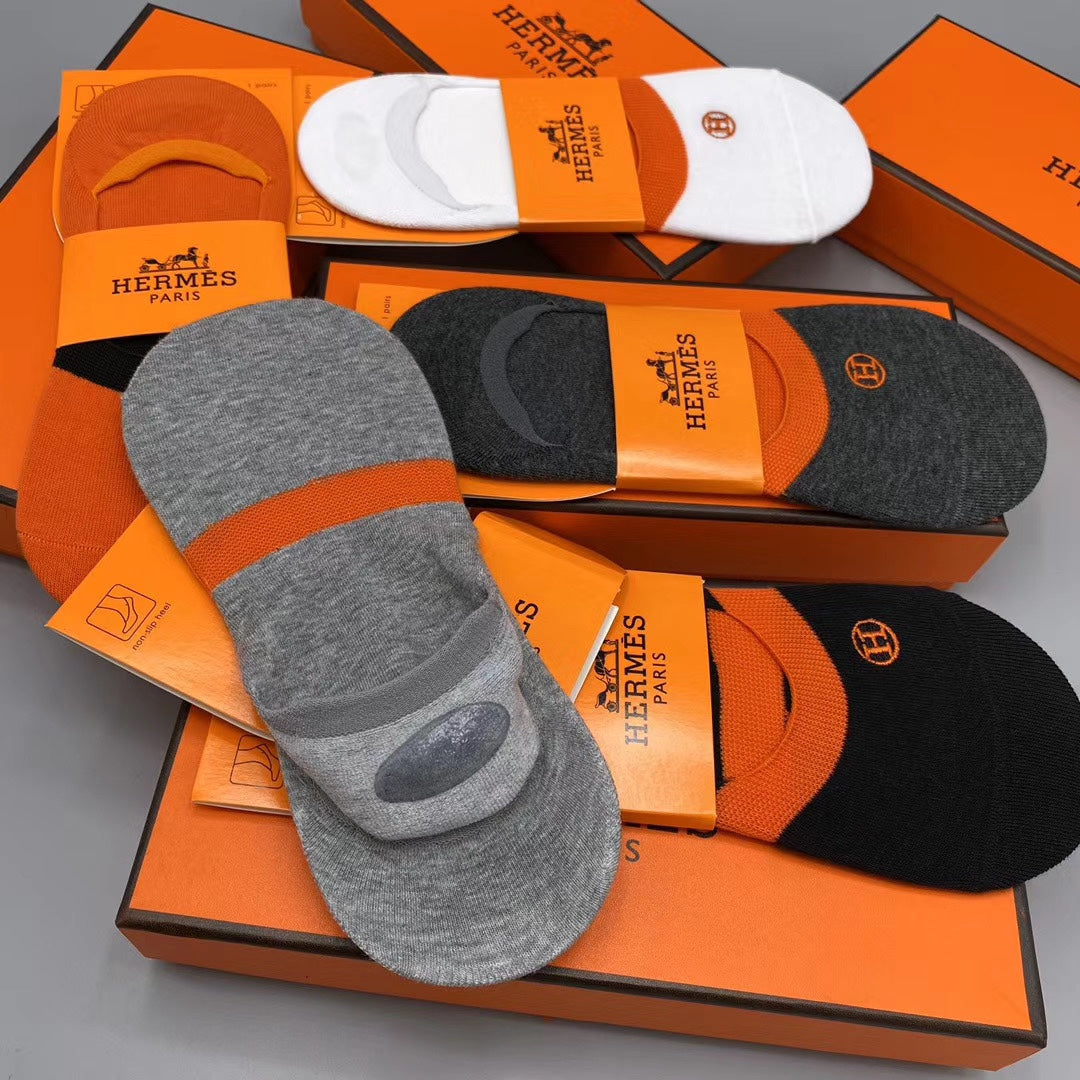 Hermes Emblem Details No-Show Socks - 5-Pair Set