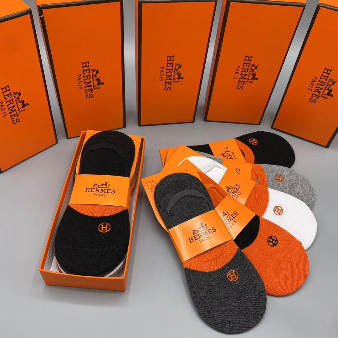 Hermes Emblem Details No-Show Socks - 5-Pair Set
