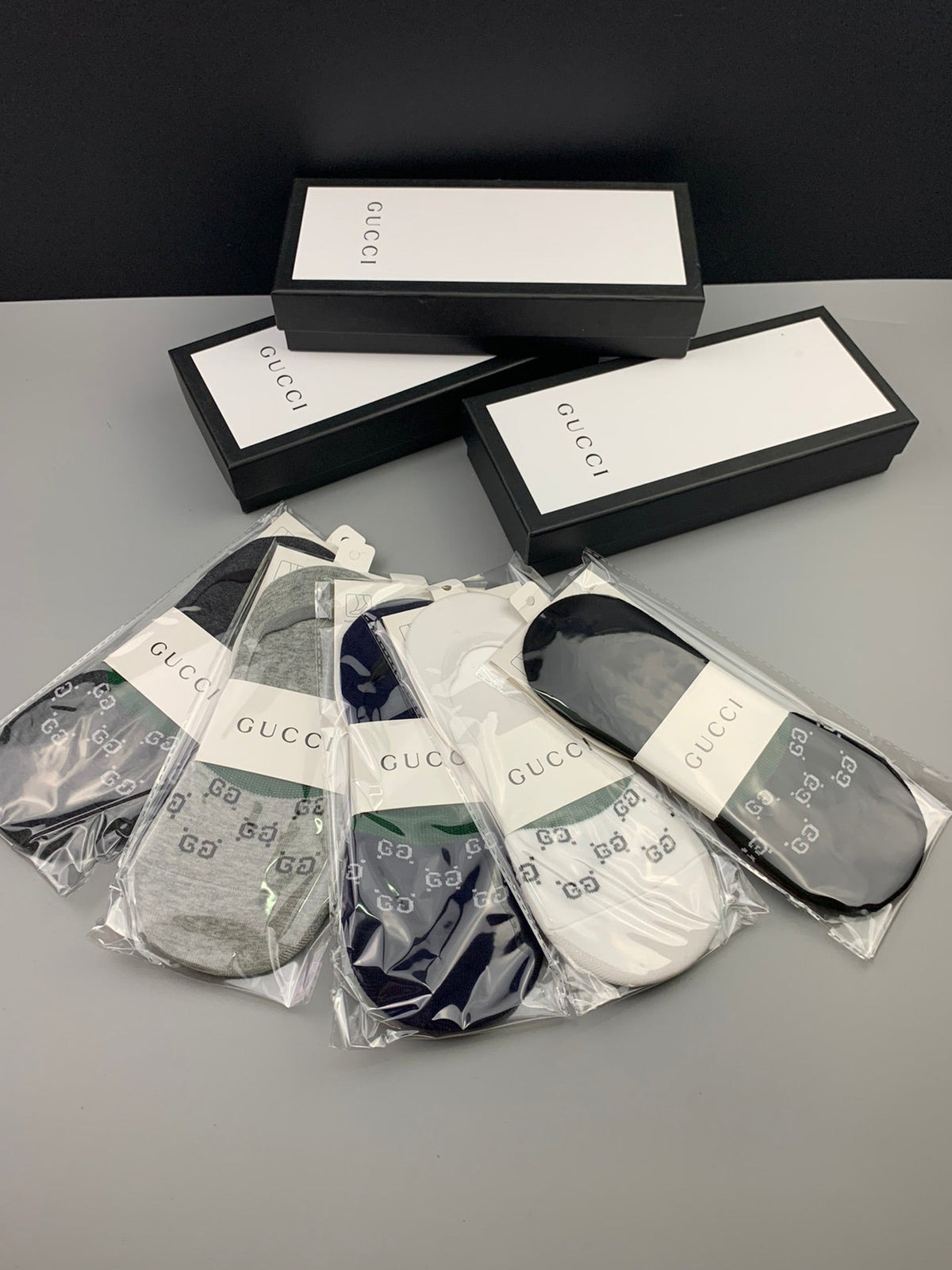 Gucci Mixed Monogram-Style Patterns No-Show Socks - 5-Pair Set