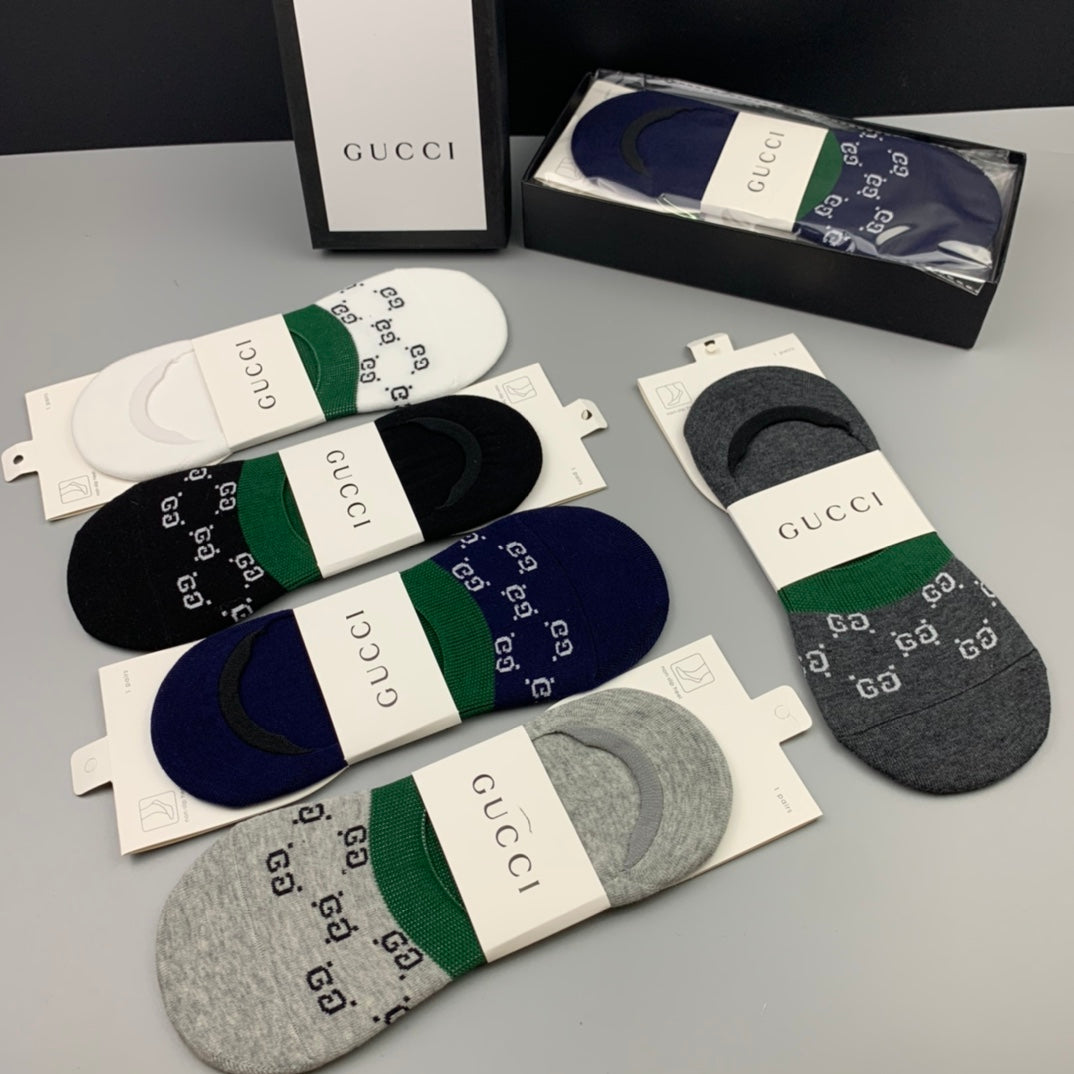 Gucci Green-And-Red Stripe Details No-Show Socks - 5-Pair Set