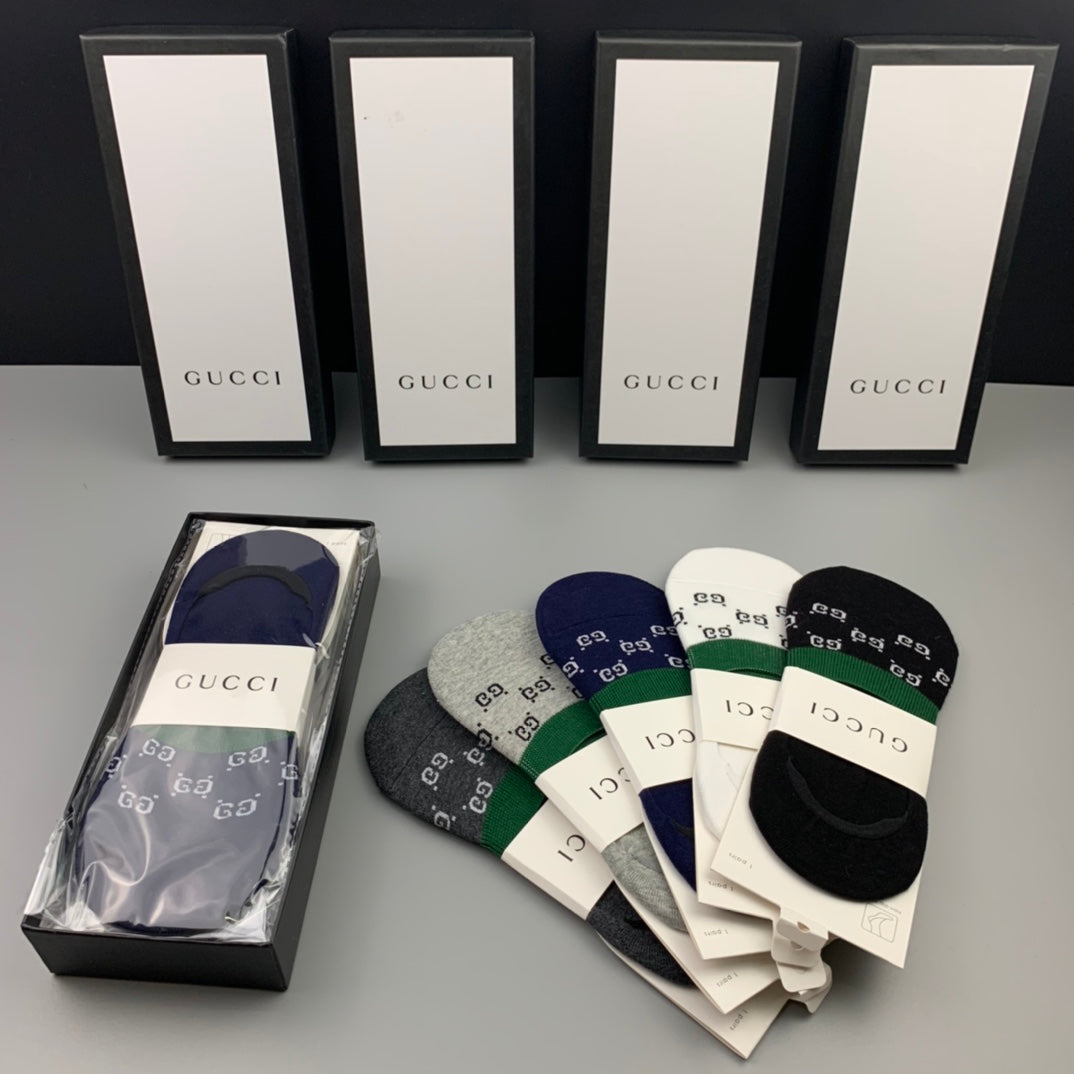 Gucci Visible Branded Cuff Or Emblem Details No-Show Socks - 5-Pair Set