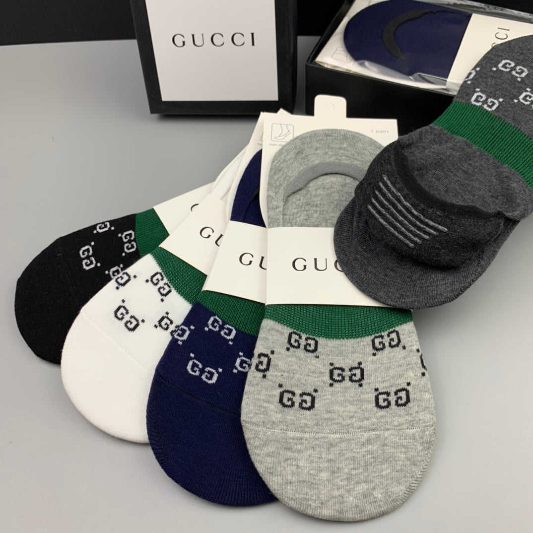Gucci Mixed Monogram-Style Patterns No-Show Socks - 5-Pair Set