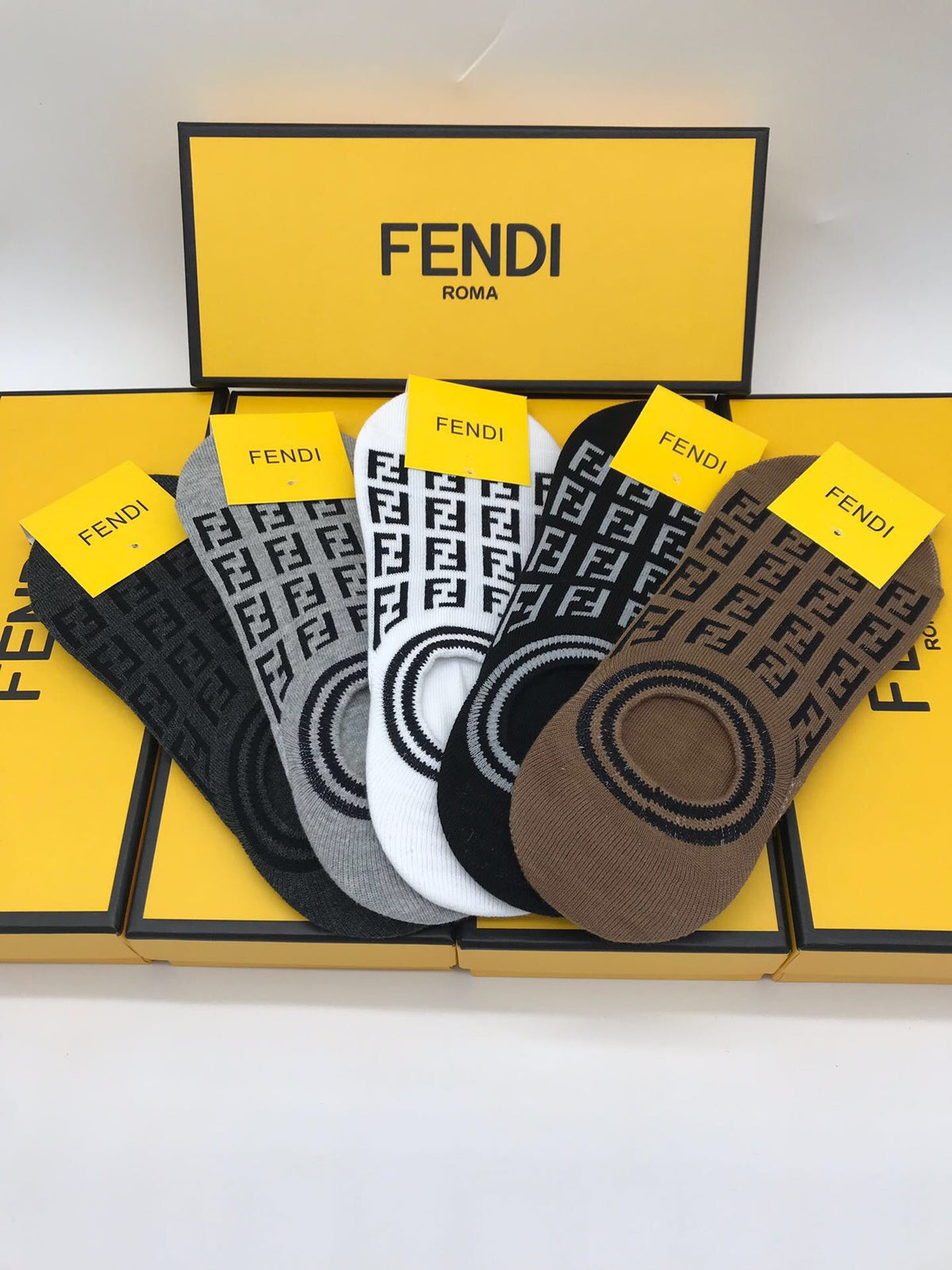 Fendi Circular Letter-Pattern Details No-Show Socks - 5-Pair Set