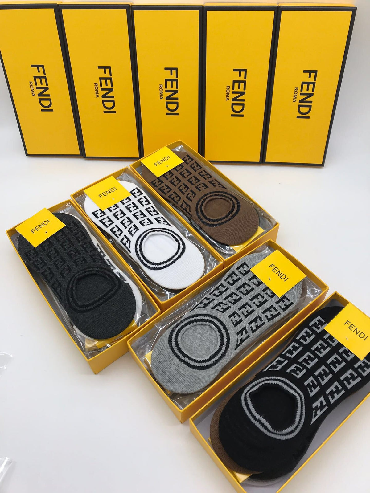 Fendi Circular Letter-Pattern Details No-Show Socks - 5-Pair Set
