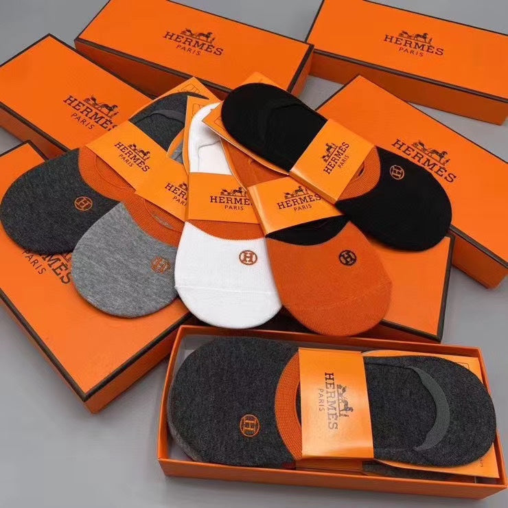 Hermes Small Emblem Details No-Show Socks - 5-Pair Set