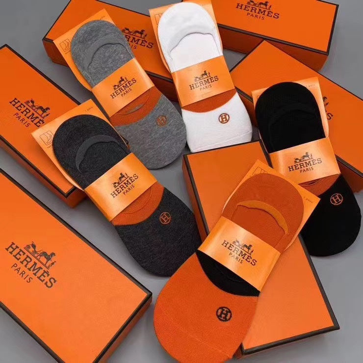 Hermes Small Equestrian-Style Emblems No-Show Socks - 5-Pair Set